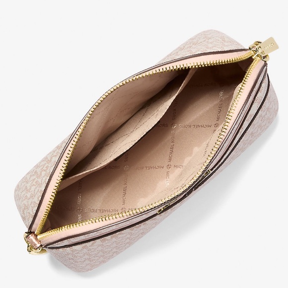 Michael Kors Jet Set Travel Medium Metallic Signature Logo Dome Crossbody Satchl - Picture 3 of 4